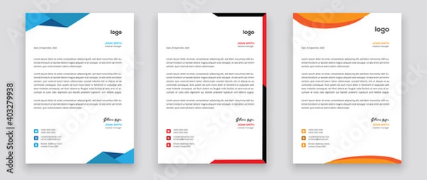 Obraz Business style letterhead template design for project with standard sizes.