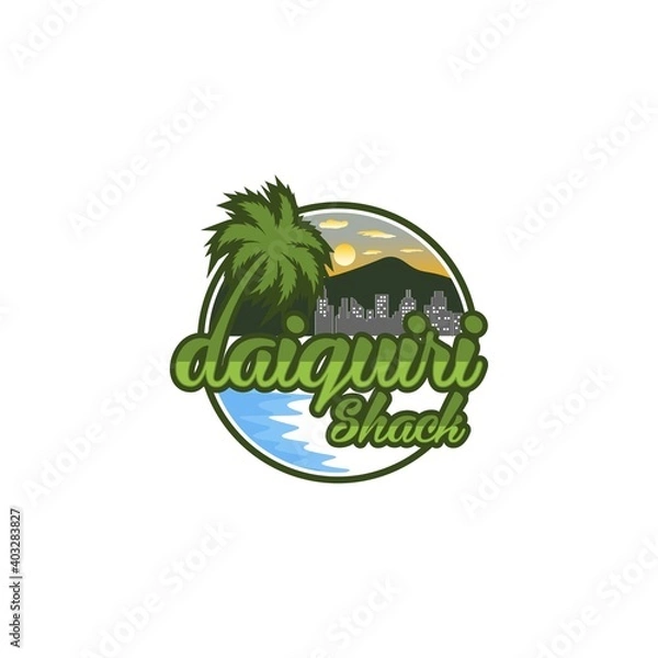 Obraz seaside city logo design with sunset mountains