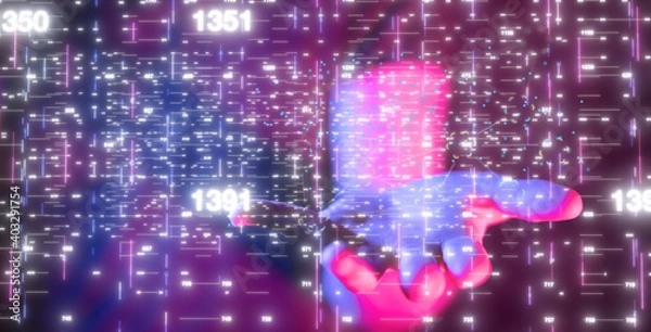 Fototapeta network holding in hand 3d connection data.