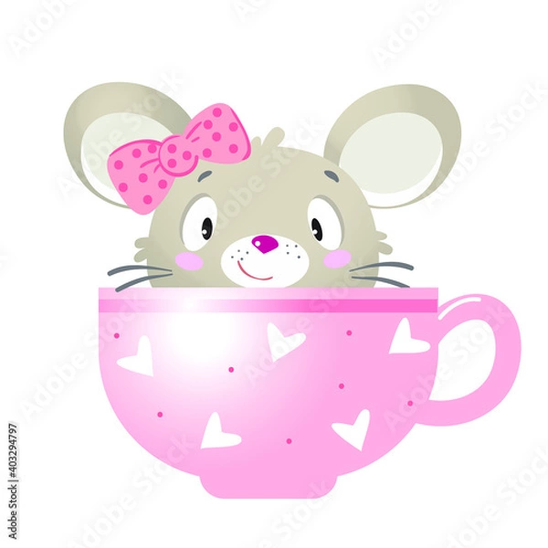 Obraz cartoon mouse in a cup with coffee