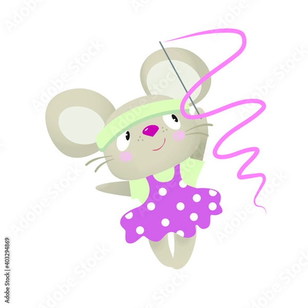 Obraz cute mouse dancing with a ribbon