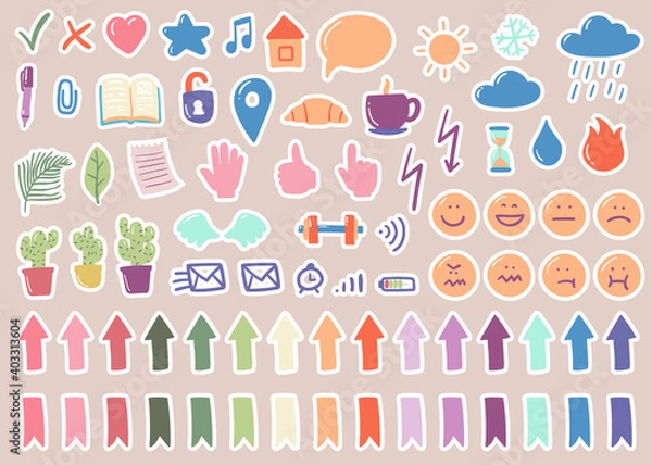 Fototapeta Vector set of cute stickers for planner in cartoon style