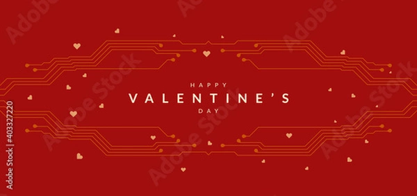 Fototapeta valentine's day background with printed circuit board design.