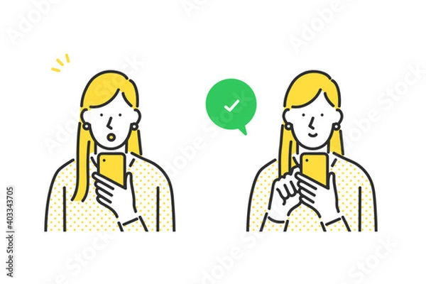 Fototapeta スマートフォンをチェックする女性のイラスト素材