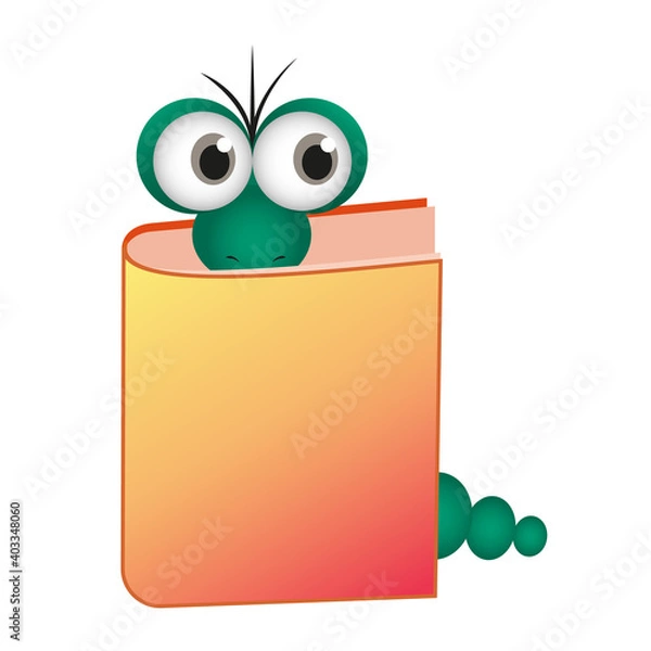 Fototapeta vector illustration of a bookworm. an intelligent and inquisitive worm reads a book. the caterpillar loves books and reading. love of reading.