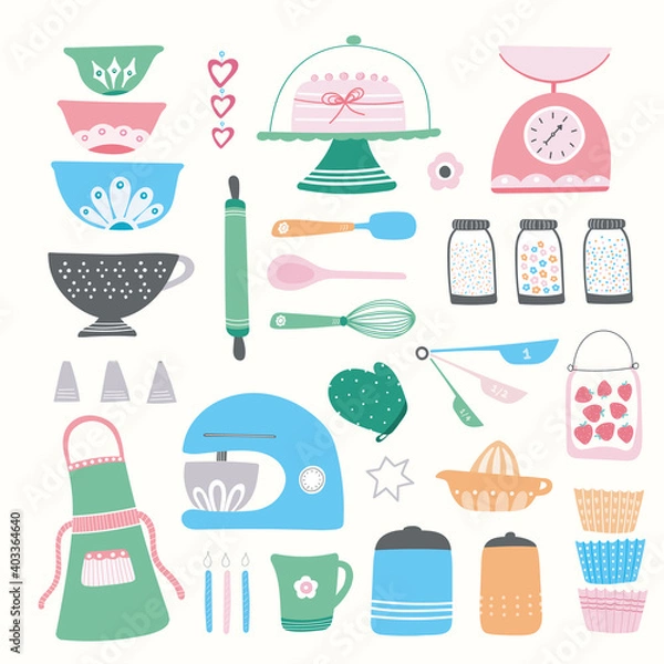 Obraz Baking kitchen icon illustration set.