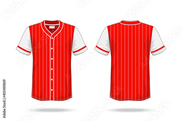 Obraz Specification Baseball T Shirt red white Mockup isolated on white background , Blank space on the shirt for the design and placing elements or text on the shirt , blank for printing , illustration