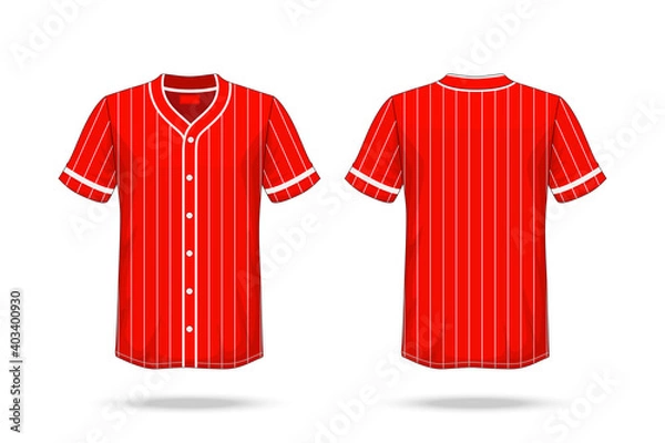Obraz Specification Baseball T Shirt red white Mockup isolated on white background , Blank space on the shirt for the design and placing elements or text on the shirt , blank for printing , illustration