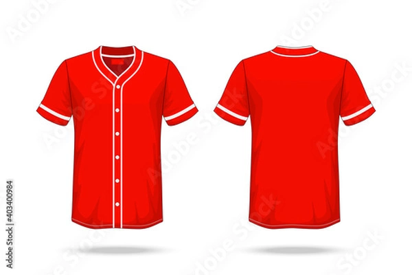 Obraz Specification Baseball T Shirt red white Mockup isolated on white background , Blank space on the shirt for the design and placing elements or text on the shirt , blank for printing , illustration