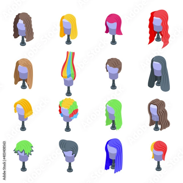 Fototapeta Wig icons set. Isometric set of wig vector icons for web design isolated on white background