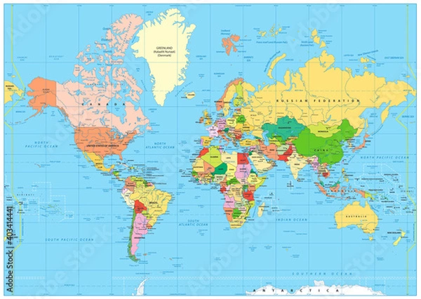 Obraz Highly detailed political World map with labeling