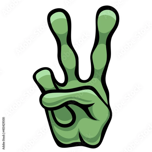 Fototapeta A sign of peace. Gesture V sign of victory or peace, alien hand or reptile paw, vector icon for apps, websites, T-shirts, etc., isolated on white background