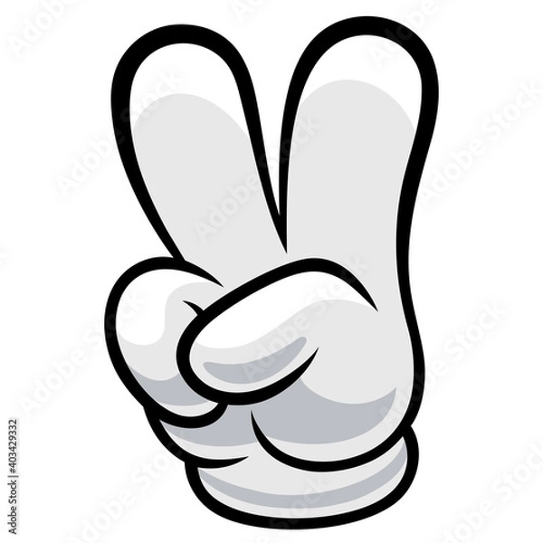 Fototapeta A sign of peace. Gesture V sign of victory or peace, hand of a cartoon character, vector icon for apps, websites, T-shirts, etc., isolated on a white background