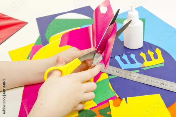 Obraz Colored paper and scissors