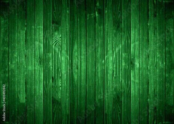 Fototapeta Green wooden background. Dark green wood. Natural texture background. Vignette and shadow effect