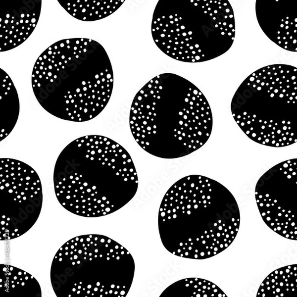 Fototapeta Black and white simple seamless pattern. Geometric hand drawn abstract shapes. Vector illustration.