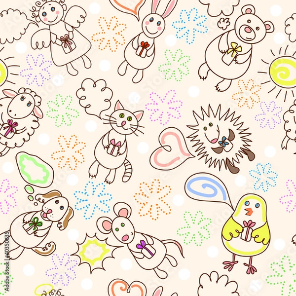 Fototapeta Childe drawing seamless pattern