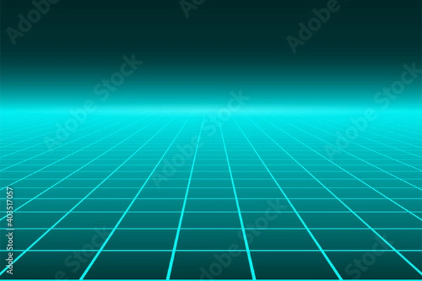 Fototapeta Vector perspective grid. Abstract retro background in 80s style.