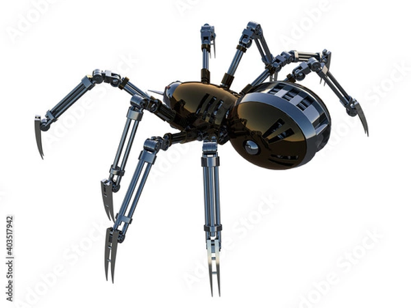 Obraz Mechanical spider Artificial intelligence. High resolution image isolated on white background. 3D rendering, 3D illustration.
