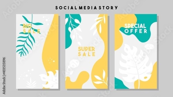 Fototapeta Social media pack template for discount and special offer. Modern promotion square web banner for mobile apps. Elegant sale and promo