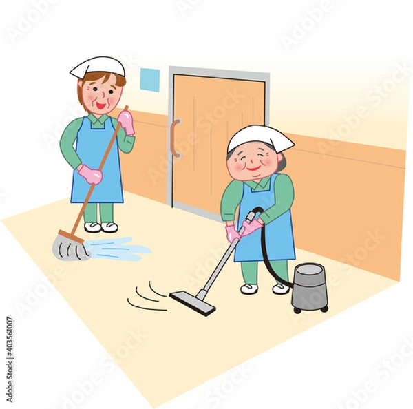 Obraz シニア女性清掃背景有