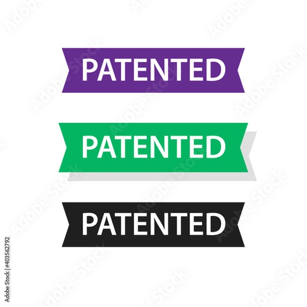 Fototapeta Patented badge label ribbon vector set, patent tag sticker isolated icon