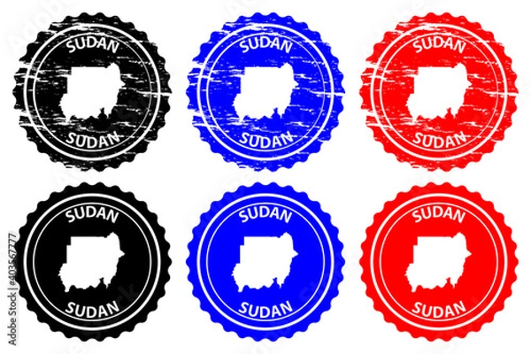 Obraz Sudan - rubber stamp - vector, Republic of the Sudan (North Sudan) map pattern - sticker - black, blue and red