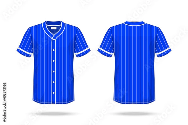 Obraz Specification Baseball T Shirt Blue white Mockup isolated on white background , Blank space on the shirt for the design and placing elements or text on the shirt , blank for printing , illustration