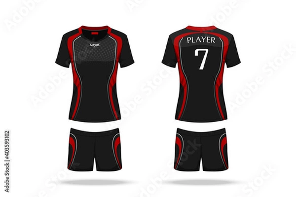 Obraz Specification Volleyball Jersey isolated on white background , Sport T Shirt round neck and short pants template. mockup team uniform . Vector layers , Illustration design