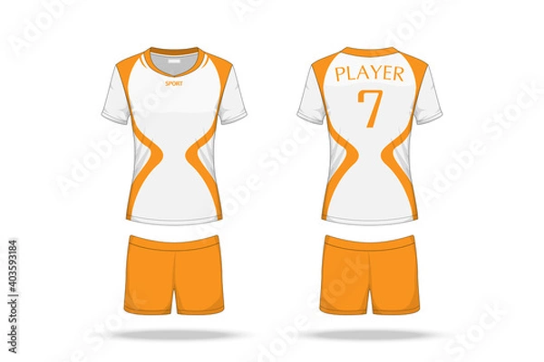 Fototapeta Specification Volleyball Jersey isolated on white background , Sport T Shirt round neck and short pants template. mockup team uniform . Vector layers , Illustration design