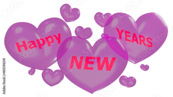 Fototapeta Happy new years in heart balloon abstract background 3D render