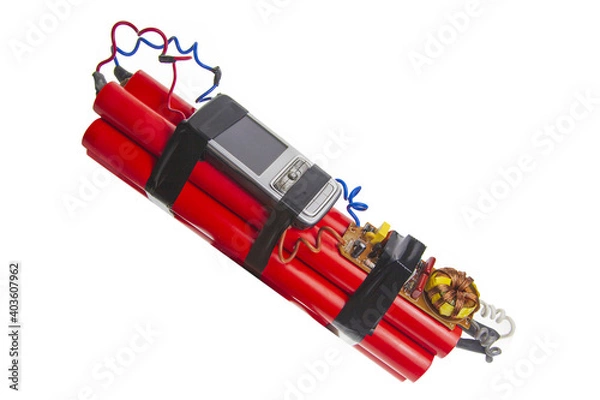 Fototapeta Time Bomb, Dynamite sticks with dangerous explosives, Isolated