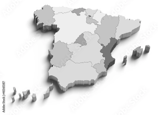 Obraz 3d Spain grey map on white