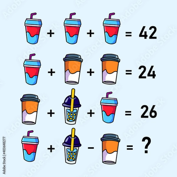 Fototapeta Mathematical riddle, educational game for children and adults, rebus.Riddle for the mind. Riddle with numbers. Vector. Mathematical rebus. Result. Crossword for social networks