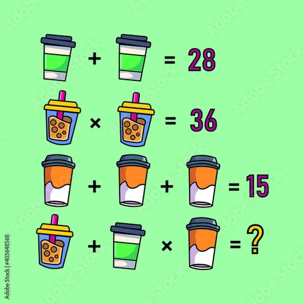 Fototapeta Mathematical riddle, educational game for children and adults, rebus.Riddle for the mind. Riddle with numbers. Vector. Mathematical rebus. Result. Crossword for social networks