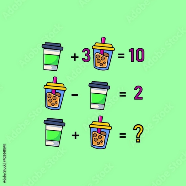 Fototapeta Mathematical riddle, educational game for children and adults, rebus.Riddle for the mind. Riddle with numbers. Vector. Mathematical rebus. Result. Crossword for social networks