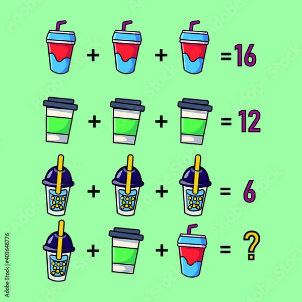Fototapeta Mathematical riddle, educational game for children and adults, rebus.Riddle for the mind. Riddle with numbers. Vector. Mathematical rebus. Result. Crossword for social networks