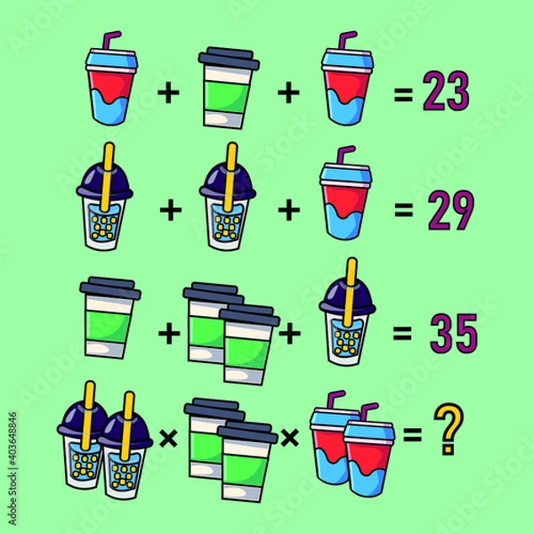 Fototapeta Mathematical riddle, educational game for children and adults, rebus.Riddle for the mind. Riddle with numbers. Vector. Mathematical rebus. Result. Crossword for social networks