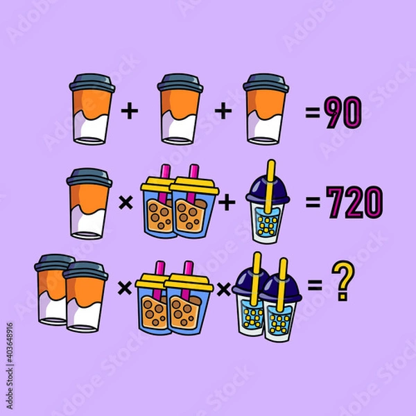 Fototapeta Mathematical riddle, educational game for children and adults, rebus.Riddle for the mind. Riddle with numbers. Vector. Mathematical rebus. Result. Crossword for social networks