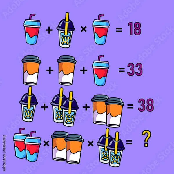 Fototapeta Mathematical riddle, educational game for children and adults, rebus.Riddle for the mind. Riddle with numbers. Vector. Mathematical rebus. Result. Crossword for social networks