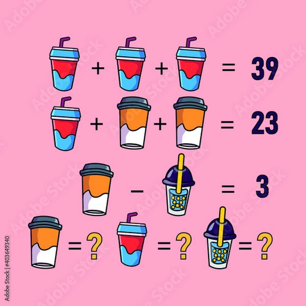 Fototapeta Mathematical riddle, educational game for children and adults, rebus.Riddle for the mind. Riddle with numbers. Vector. Mathematical rebus. Result. Crossword for social networks