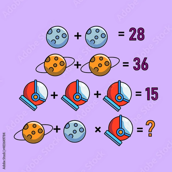 Fototapeta Mathematical riddle, educational game for children and adults, rebus.Riddle for the mind. Riddle with numbers. Vector. Mathematical rebus. Result. Crossword for social networks