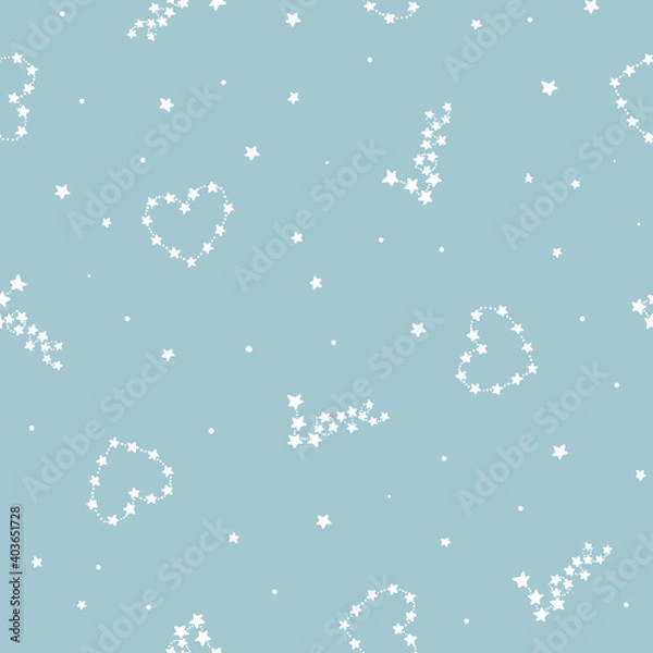 Fototapeta Love and heart constellations - Valentine's vector seamless pattern on light blue background - for fabric, wrapping, textile, wallpaper, background.