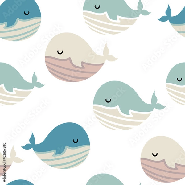Fototapeta Seamless pattern with cute whales
