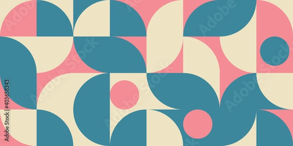Fototapeta Modern vector abstract  geometric background with circles, rectangles and squares  in retro scandinavian style. Pastel colored simple shapes graphic pattern.