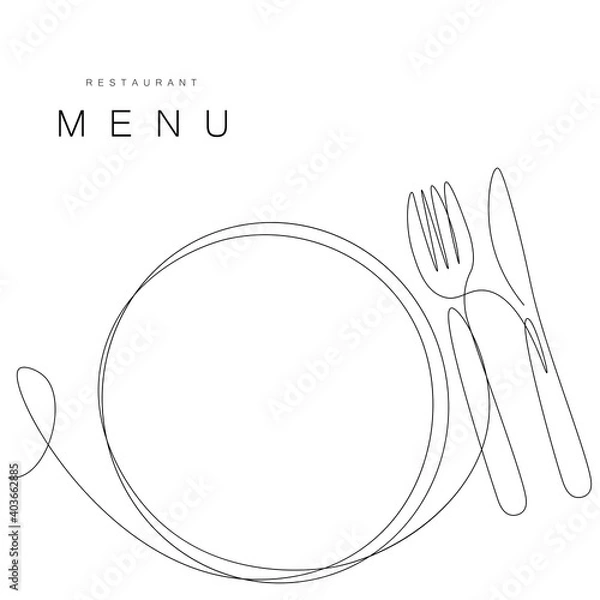 Fototapeta Menu restaurant background with plate and fork vector illustration