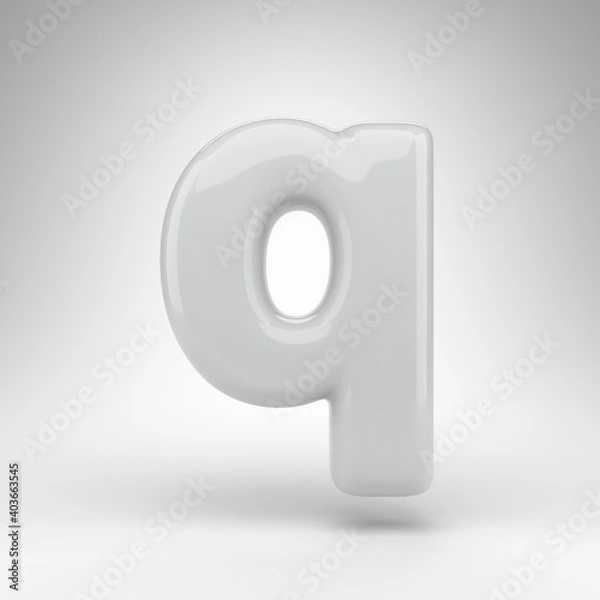 Fototapeta Letter Q lowercase on white background. White plastic 3D rendered font with glossy surface.