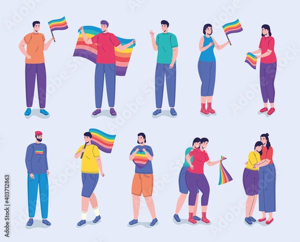 Fototapeta group of twelve persons with lgtbi flags characters vector illustration design