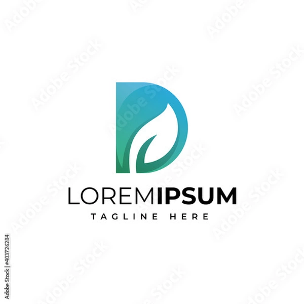 Obraz Letter d with leaf logo design premium vector