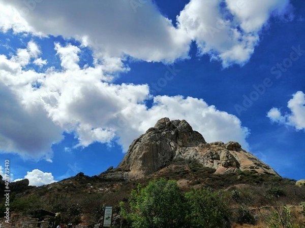 Obraz Peña de bernal, monolith, mountain, blue sky, clouds